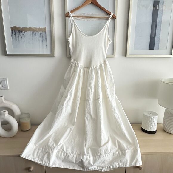 Free People Dylan Midi Dress Womens Medium Boho Poplin Knit Open Back Peasant - Picture 7 of 13